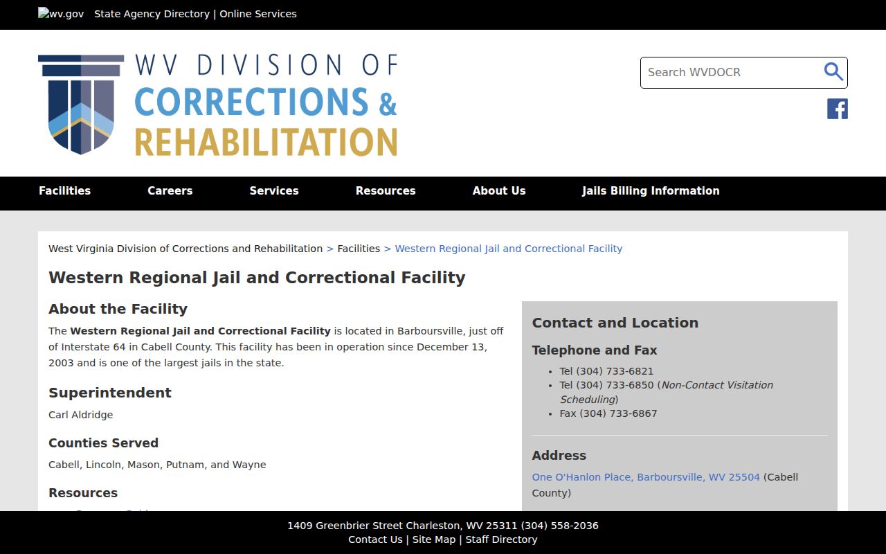 Western Regional Jail serving Wayne County arrest records and bookings