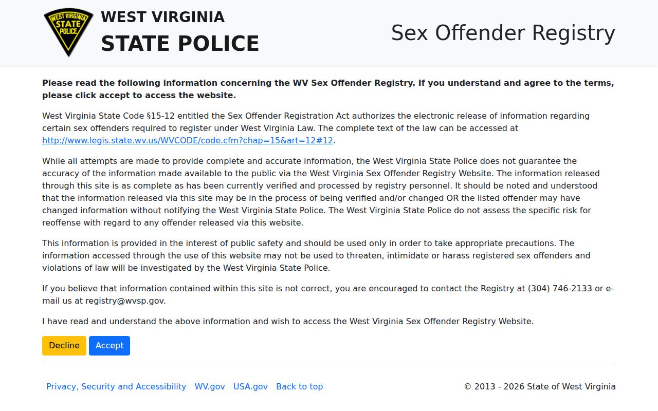 Wayne County sex offender registry profile disclaimer